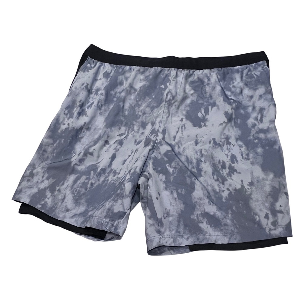 SKORA Qwick-Dry Mens Athletic‎ Shorts Tie Waist Gray Tie Dye XL
